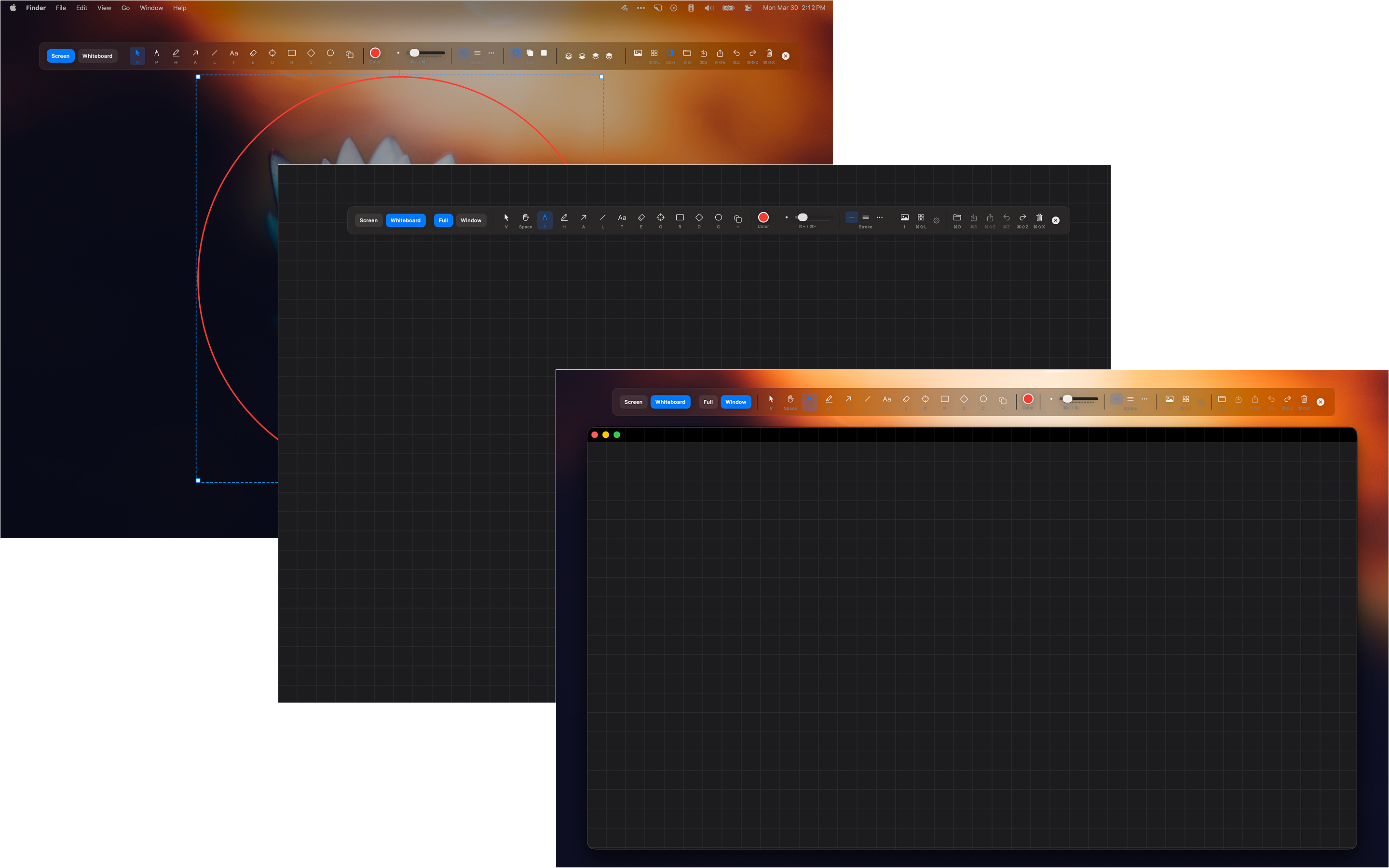 Whiteboard canvas in windowed mode