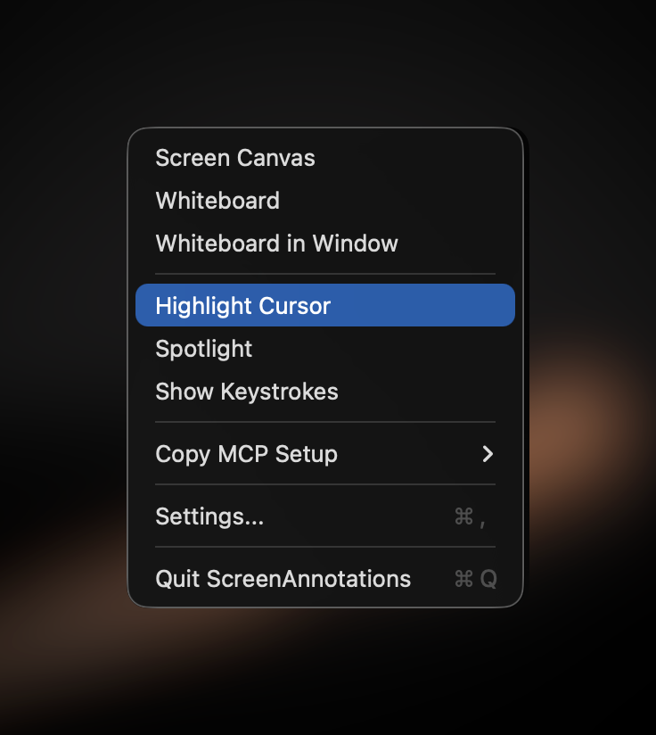 Presentation tools menu