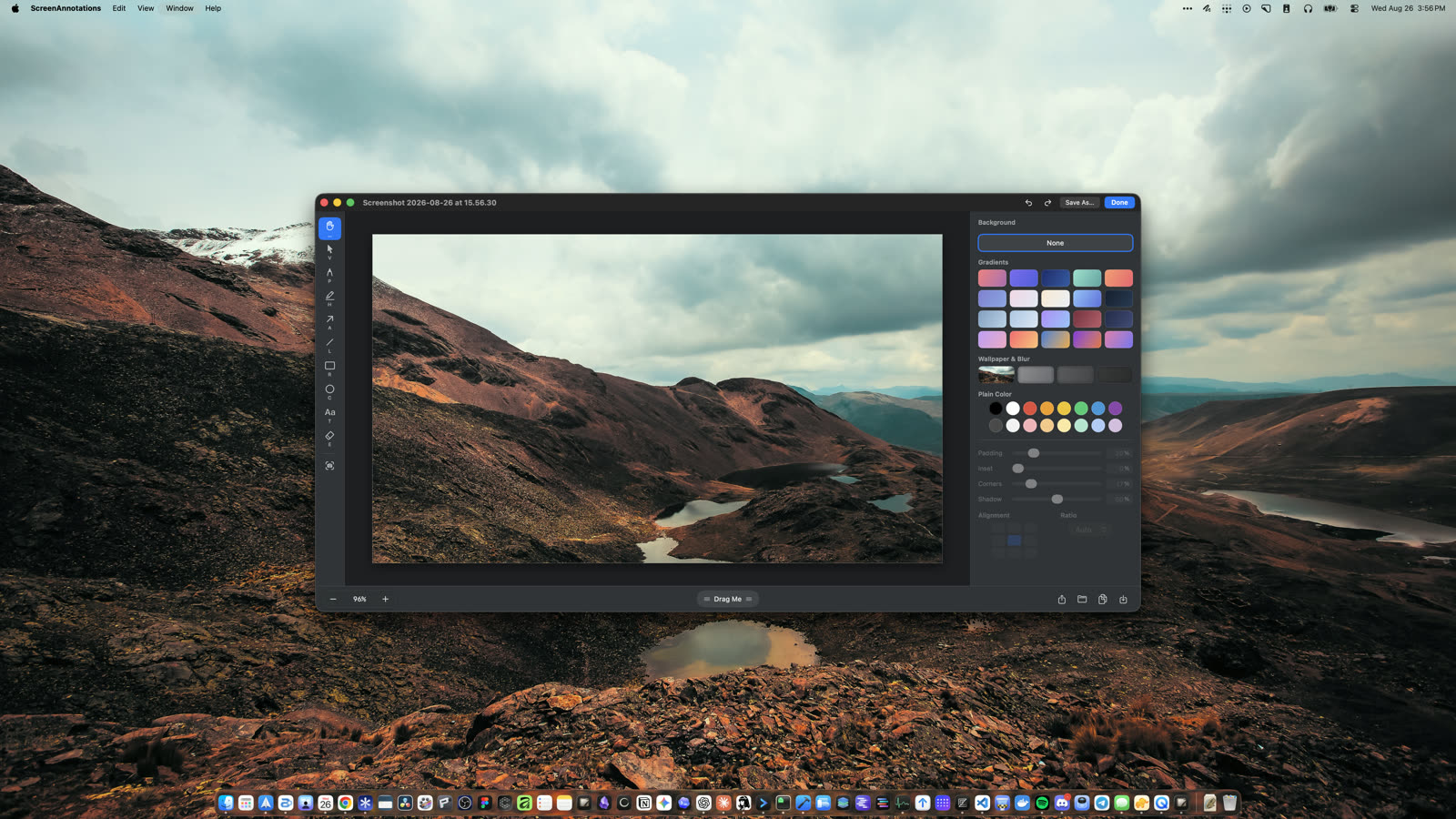 Screenshot editor with padded background controls